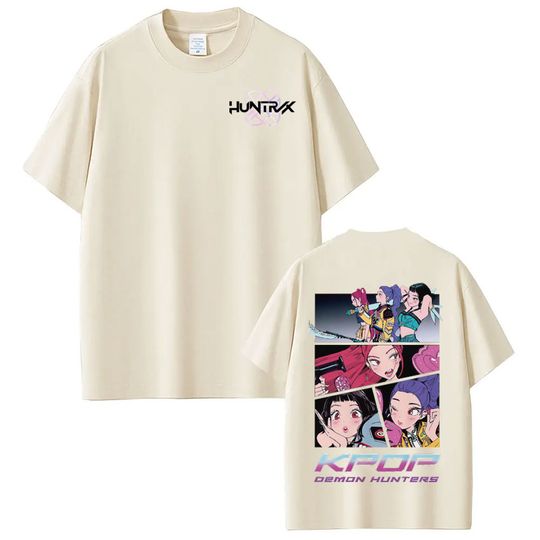 KPop Demon Hunters Rumi Fashion Cartoon Printed T-shirt Men Women Short-sleeved Loose Casual Cotton Oversized T-shirt Streetwear