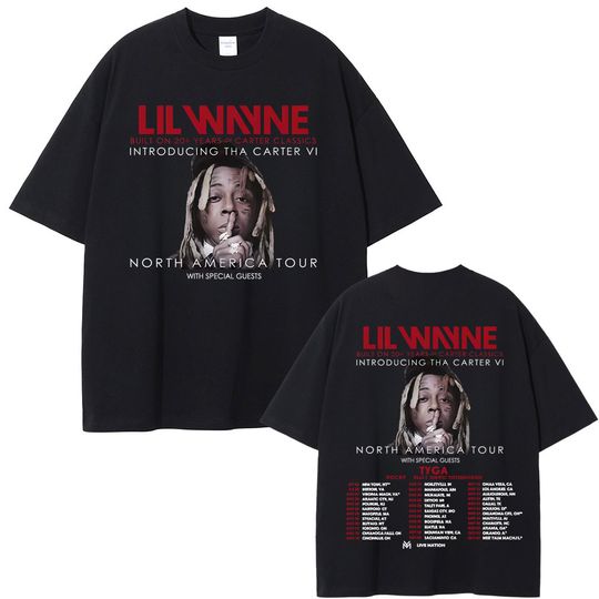 Rapper Lil Wayne Tha Carter VI North America Tour 2025 T-shirt Men Hip Hop Retro Oversized T-shirts Male Fashion Trend T Shirts