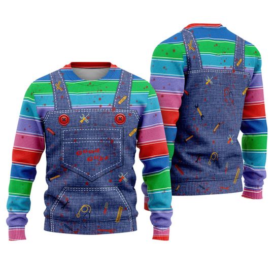 Discover Chucky Full Over Print Hoodie, Halloween Horror Movie Costume Sweater