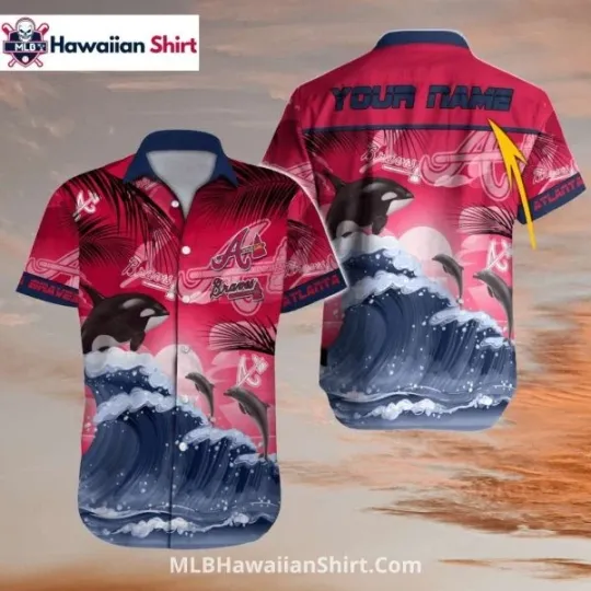 Dolphin Wave Custom Brraaves Hawaiian Shirt Red Sea Theme, Gift for Fan