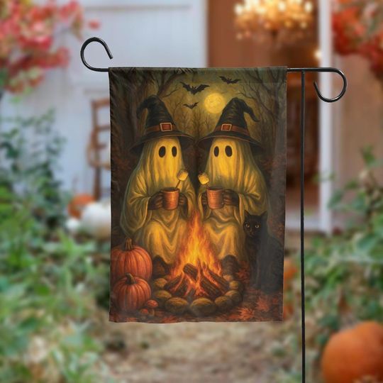 Discover Halloween Ghost Garden Flag, Witch Ghosts by Campfire Yard Decor, Pumpkin Black Cat Outdoor Flag, Spooky Decoration, Halloween Garden Flag