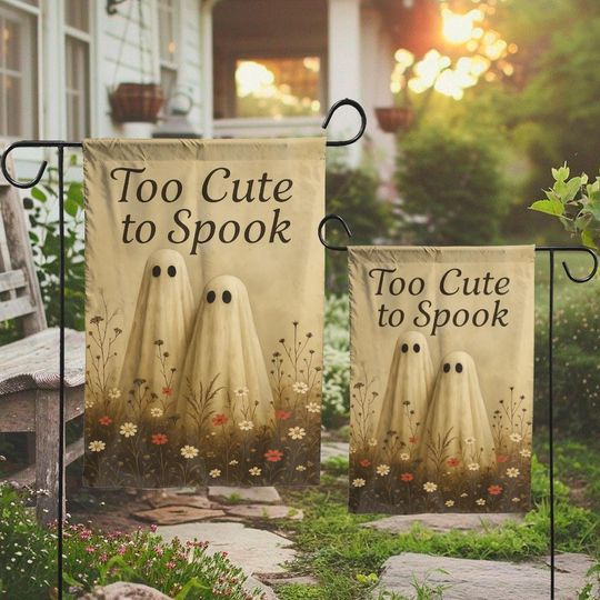Discover Halloween Garden Flag, Cute Ghost Outdoor Decoration, Fall Porch Accent, Autumn Yard Banner, Spooky Seasonal Garden Decor, Double Sided Flag