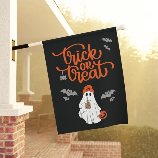 Discover Subtle FDT Halloween Garden Flag or Sign, Anti-Trump Ghost with Coffee, Protest Humor