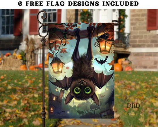 Discover Halloween Bat Garden Flag  , Cute Hanging Bat Fall Decor, Spooky Bat Scene Yard Flag