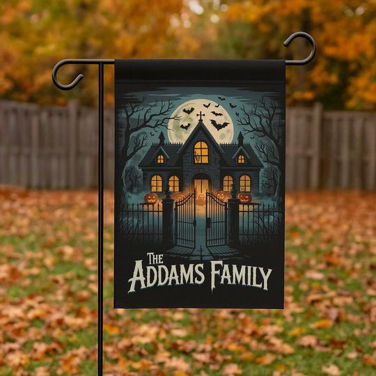Custom Family Castle Halloween Garden Flag, Halloween Fall Outdoor Decor, Spooky Floral Yard Banner, Rustic Fall Porch Decoration, Lawn Sign