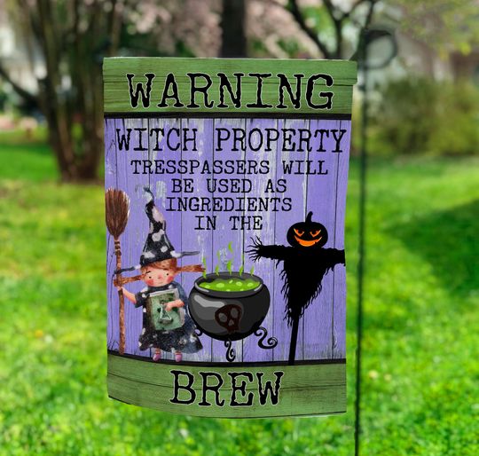 Discover 12x18 Garden Flag Sublimation Design Blank Halloween Warning Witch Property Brew