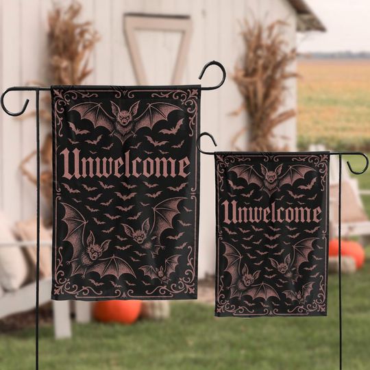 Discover Unwelcome Bat Garden Flag, Gothic Halloween Yard Sign, Spooky Outdoor Decor, Creepy Front Porch Flag, Haunted House Decoration