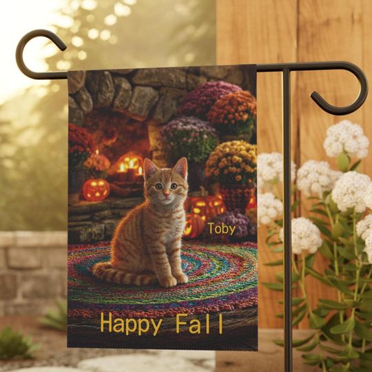 Discover PERSONALIZED, Ginger Tabby Kitten Fall Garden Flag, Two Sizes, Kitten House Banner, Outdoor Decor, Autumn Yard Sign, Happy Kitten Pet Art,