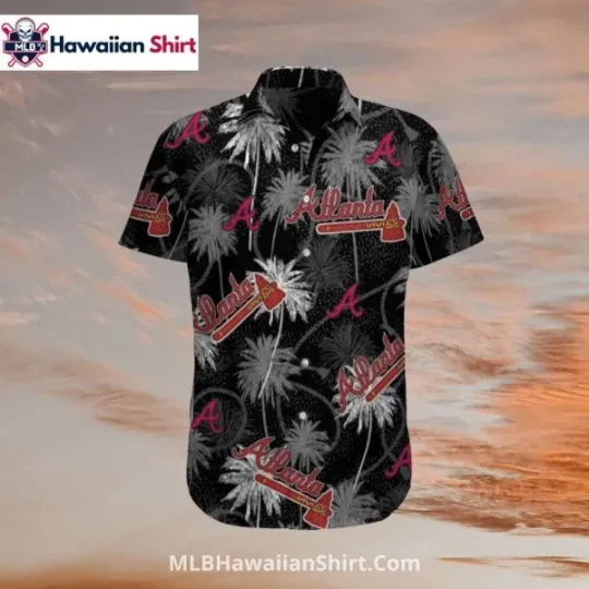 Discover Black Palm Fireworks Atlanta Baseball Aloha Hawaiian Shirt For Fans