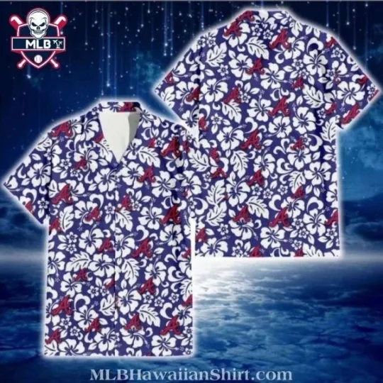 Discover Navy Elegance Atlanta Baseball Tropical Hawaiian Shirt , Gift for Fan