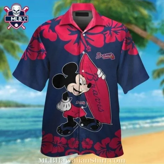 Discover Atlanta Baseball Classic Character Mickey Mouse Surf Hawaiian Shirt, Gift for Fan