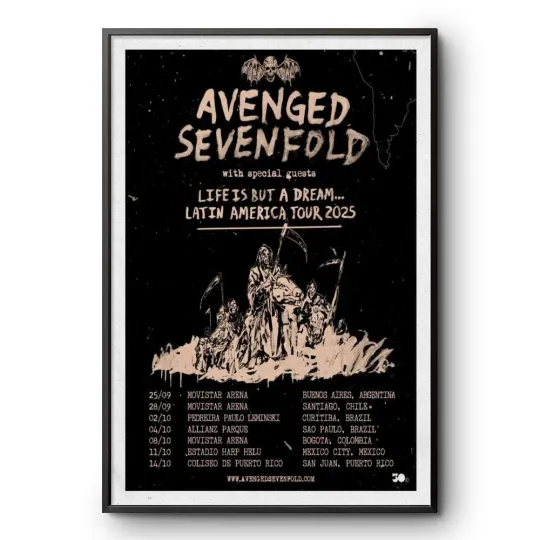 Discover Avenged Sevenfold Poster Latin America Tour Sept 2025