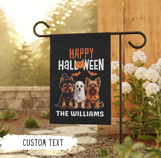 Personalized Yorkie Halloween Garden Flag Yorkshire Terrier Dog Fall Garden Flag I Love My Yorkie Gifts Pet Custom Garden Flag Yorkie Mom
