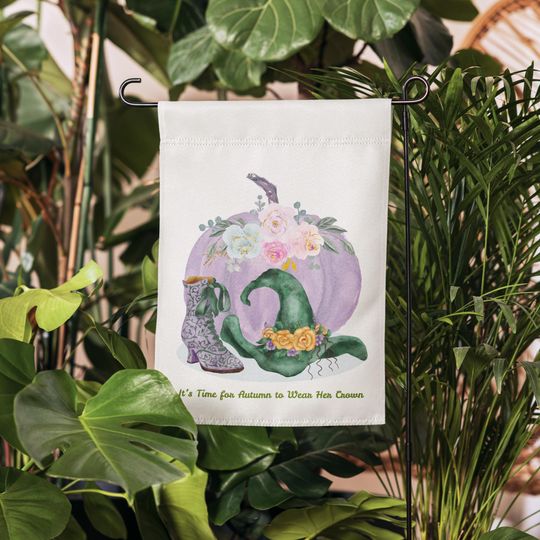 Garden flag "It's Time for Autumn," Cottagecore home garden decor flag, Victorian Hat and Boot Decor