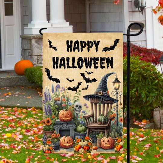 Discover 12x18 Garden Flag Sublimation Design, Happy Halloween,   Design, Halloween Yard Flag, Garden Flag