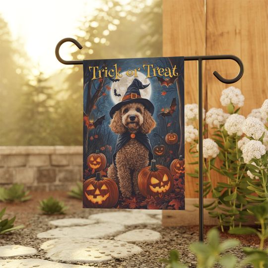 Discover Halloween Doodle Art Garden Flag, Doodle Mom, Outdoor Yard House Flag Garden Banner, Goldendoodle Home Decor Gift Dog Lovers Garden Flag