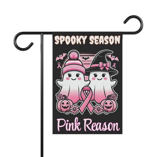 Breast Cancer Awareness Halloween Garden Flag, Pink Ghosts & Ribbon Decor