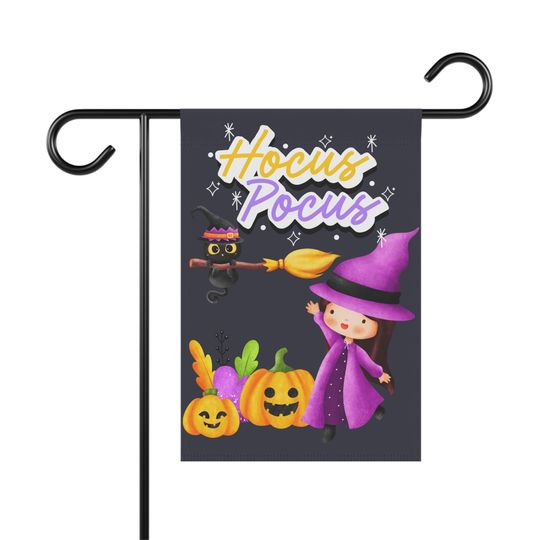 Discover Halloween Garden Flag, Cute Witch Decor, Trick or Treat Yard Sign, Fall Celebration Banner, Spooky Seasonal Decoration