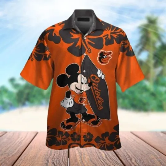 Discover Baltimore Baseball Mickey Flower Pattern Hawaiian Shirt, Gift for Fan