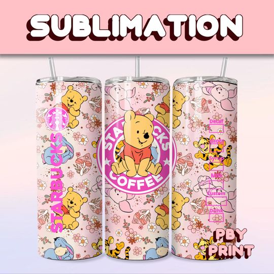 Discover Cute Pink Baby Honey Bear Coffee, Sublimation 20oz Tumbler Wrap, Summer, Magical, Christmas, Halloween, Cartoon, Characters, Libbey Design