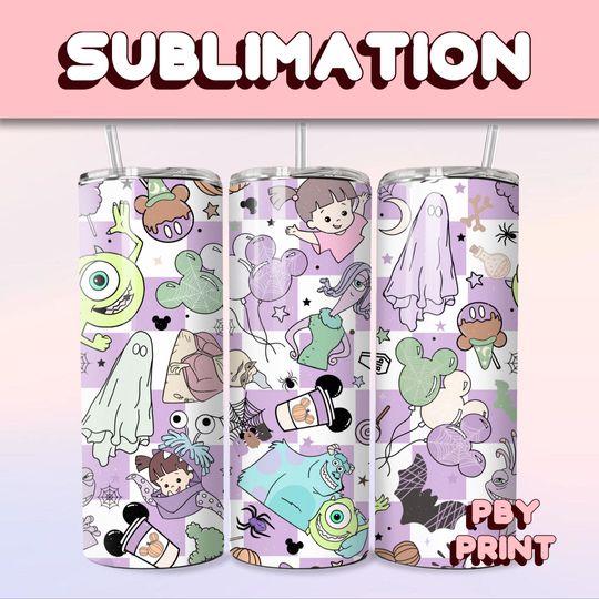 Discover Spooky Boo Monsters, Sublimation, 20oz Tumbler Wrap, Cute, Magical, Christmas, Halloween, Happy, Love, Movie, Pink, Libbey Glass Wrap Design