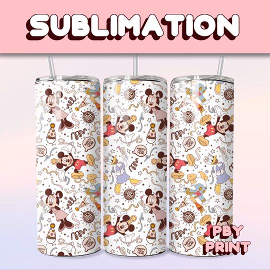 Discover Cute Mouse Happy New Years, Sublimation 20oz Tumbler Wrap, Magical, Christmas, Halloween, Cartoon, Characters, Libbey Glass Wrap Design