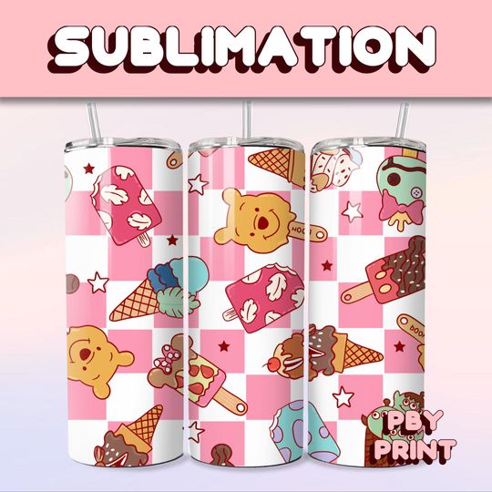 Discover Honey Bear Ice Cream, Sublimation, 20oz Tumbler Wrap, Cute, Magical, Christmas, Halloween, Heart Love, Movie, Pink, Libbey Glass Wrap Design