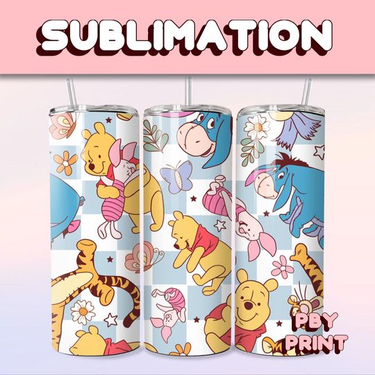 Happy Honey Bear & Friends, Sublimation 20oz Tumbler Wrap, Magical, Christmas, Halloween, Cartoon, Characters, Libbey Glass, Wrap Design