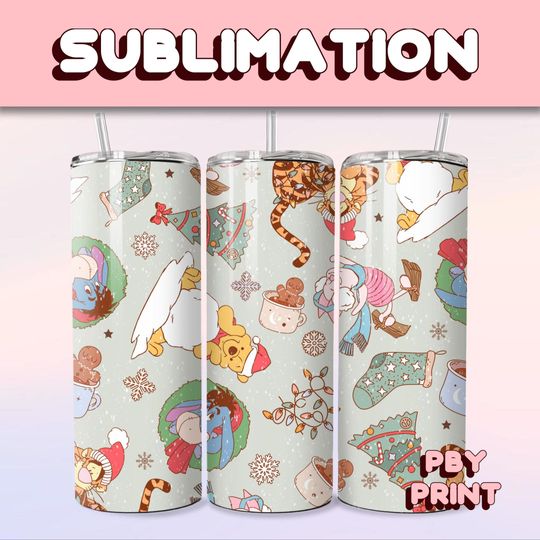 Honey Bear & Friends Holiday Christmas, Sublimation 20oz Tumbler Wrap Cute Magical, Halloween, Cartoon, Characters, Libbey Glass Wrap Design