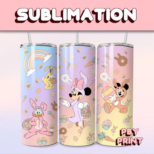 Discover Easter Mouse & Friends, Sublimation, 20oz Tumbler Wrap, Cute, Magical, Christmas, Halloween, Cartoon, Characters, Libbey Glass Wrap Design
