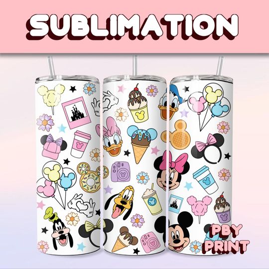 Discover Mouse & Friends Park, Sublimation, 20oz Tumbler Wrap, Cute, Magical, Christmas, Halloween, Cartoon, Characters, Libbey Glass Wrap Design