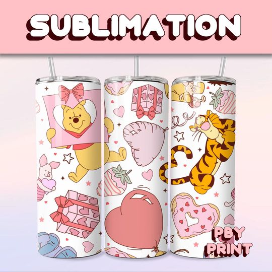 Cute Honey Bear & Friends, Sublimation, 20oz Tumbler Wrap, Magical, Christmas, Halloween, Cartoon, Characters, Libbey Glass Wrap Design