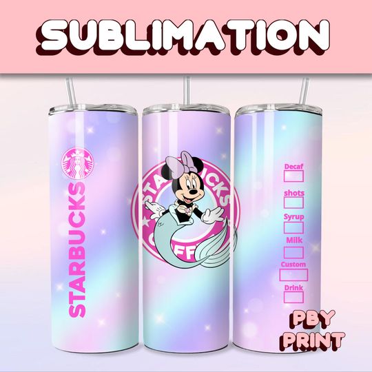 Discover Mouse Mermaid Coffee, Sublimation, 20oz Tumbler Wrap, Cute, Magical, Christmas, Halloween, Cartoon, Characters, Libbey Glass Wrap Design