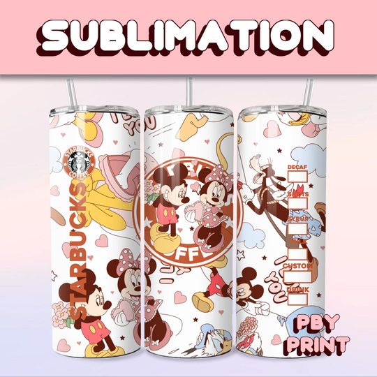 Discover Cute Mouse Coffee Couple, Sublimation, 20oz Tumbler Wrap, Cute, Magical, Christmas, Halloween, Cartoon, Characters, Libbey Glass Wrap Design