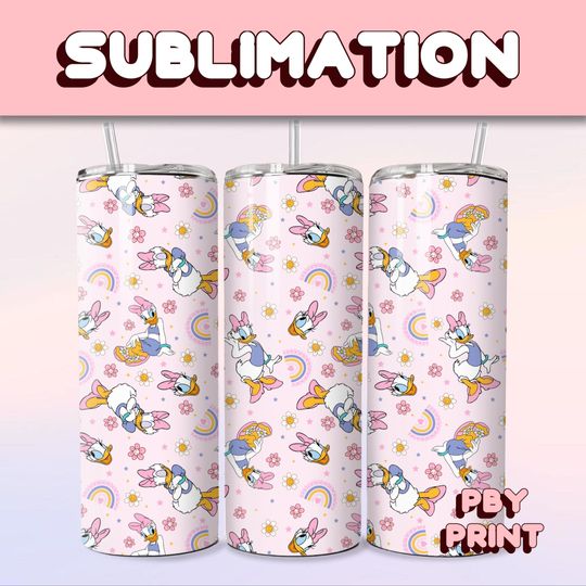 Discover Cute Daisy Rainbow Duck, Sublimation, 20oz Tumbler Wrap, Cute, Magical, Christmas, Halloween, Love, Movie, Pink, Libbey Glass Wrap Design