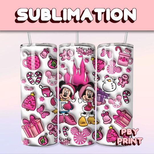 Discover Pink Mouse Holiday, Sublimation, 20oz Tumbler Wrap, Cute, Magical, Christmas, Halloween, Love, Movie, Pink, Libbey Glass Wrap Design