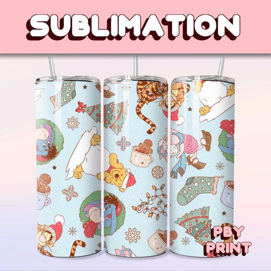 Discover Honey Bear & Friends Christmas Holiday, Sublimation 20oz Tumbler Wrap Cute Magical, Halloween, Cartoon, Characters, Libbey Glass Wrap Design