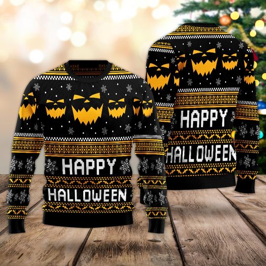 Happy Halloween Ugly Christmas Sweater, Vintage Halloween Shirt, Horror Pumpkin Tee, Thanksgiving Gift, Holiday Crewneck Jumper