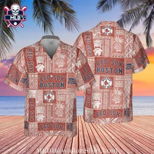 Discover Boston Baseball Tropical Vintage Pineapple And Tiki Print Hawaiian , Gift for Fan