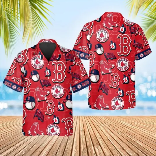 Discover Boston Baseball Classic Logo Collage Summer Aloha Unisex Hawaiian Shirt