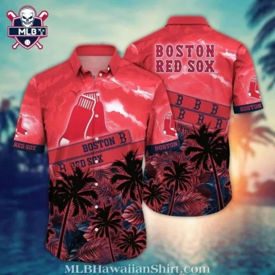 Discover Boston Baseball Sunset Palm Hawaiian Shirt , Gift for Fan