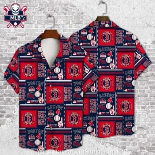 Discover Navy Patriotic Boston Baseball Tropical Hawaiian Shirt , Gift for Fan