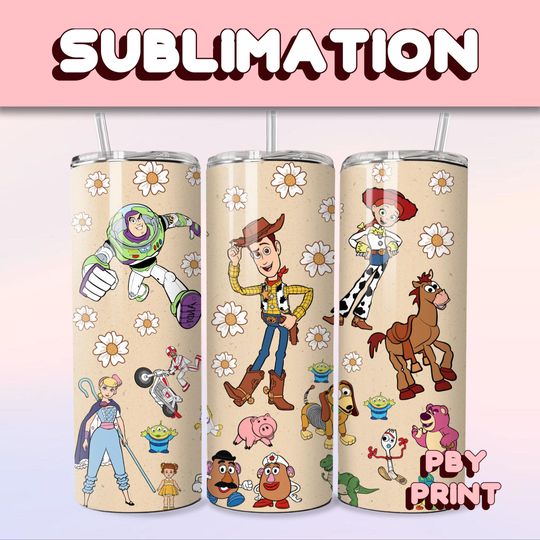 Cute Story Toys & Friends, Sublimation 20oz Tumbler Wrap, Summer, Movie, Magical, Christmas, Halloween, Cartoon, Characters, Libbey Design