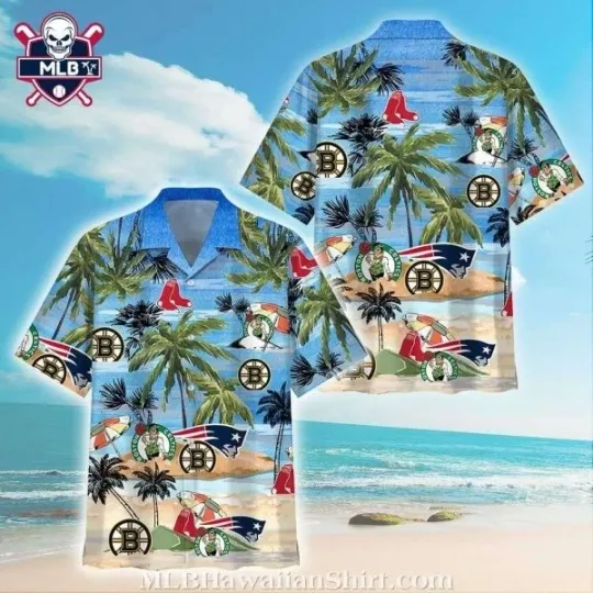 Boston Baseball Palm Trees And Beach Scene Tropical Hawaiian Shirt , Gift for Fan