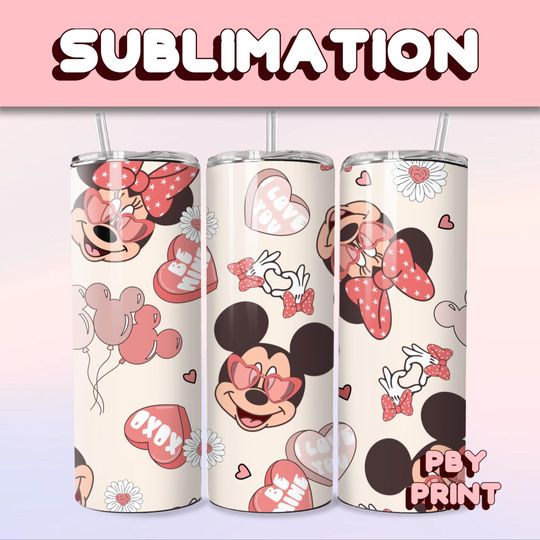 Cute Valentine Love Mouse, Sublimation 20oz Tumbler Wrap, Summer, Movie, Magical, Christmas, Halloween, Cartoon, Characters, Libbey Design
