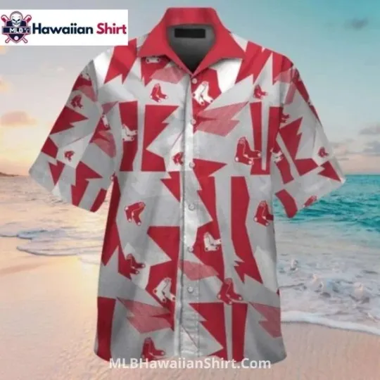 Discover Geometric Red Logo Print Boston Baseball Hawaiian Shirt , Gift for Fan