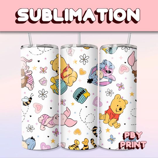 Cute Baby Honey Bear Friends, Sublimation 20oz Tumbler Wrap, Summer Movie, Magical, Christmas, Halloween, Cartoon, Characters, Libbey Design