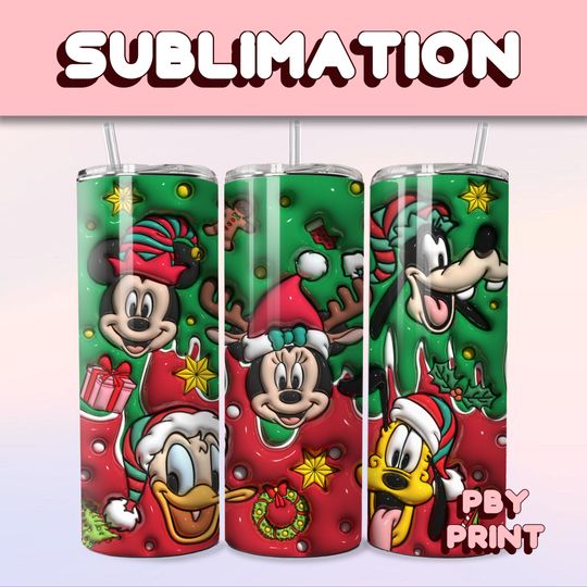 Discover Cute Mouse & Friends Holiday, Sublimation 20oz Tumbler Wrap, Magical, Christmas, Halloween, Cartoon, Characters, Libbey Glass Wrap Design