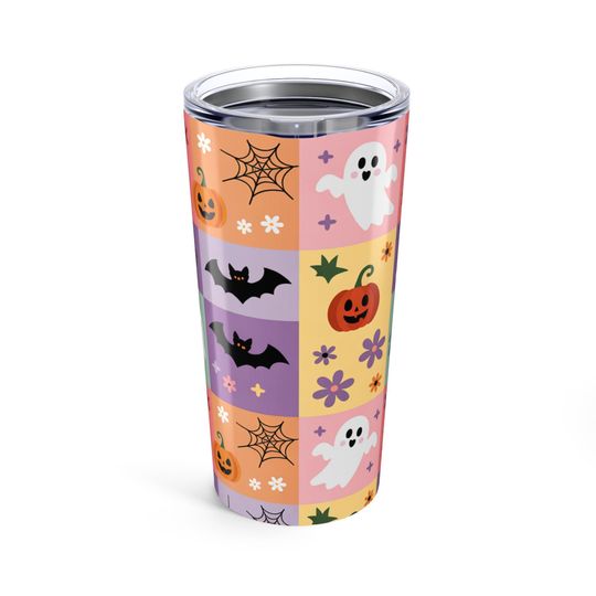 Discover Halloween Cute Cartoon Tumbler Wrap  20oz Skinny Tumbler, Digital Print, Colorful Ghosts, Pumpkins & Bats  Spooky Season Gift Idea