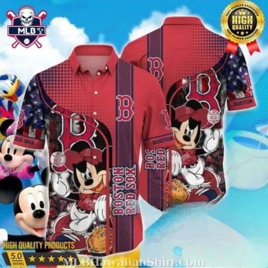 Discover Mickey Mouse Baseball Player Boston Baseball Hawaiian Shirt , Gift for Fan
